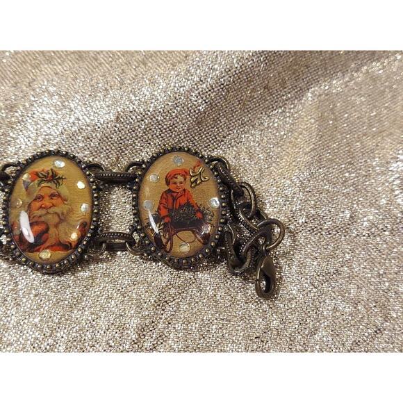 Vintage Nina Ricci for Avon Christmas Old World Antiqued Bronze Tone Bracelet 8" - Picture 2 of 9